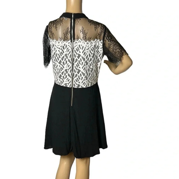 Simons Twik sheer ,lace dress,fray,lined,bow,shirt collar,Colorblock,multi media - Picture 3 of 16